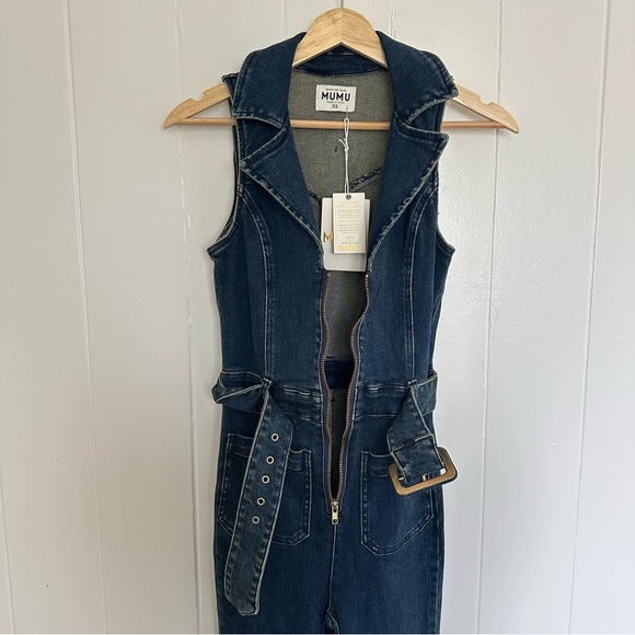 Show Me Your MuMu Jacksonville Jumpsuit Retro 70s XS “Thunder” Dark Wash - Picture 13 of 14